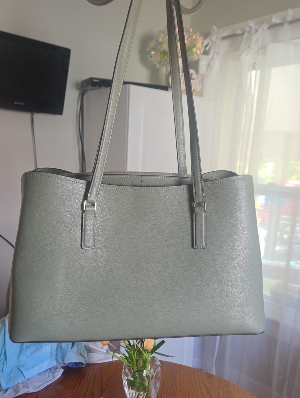 kate spade Sage Green Structured Pebbled Leather Tote